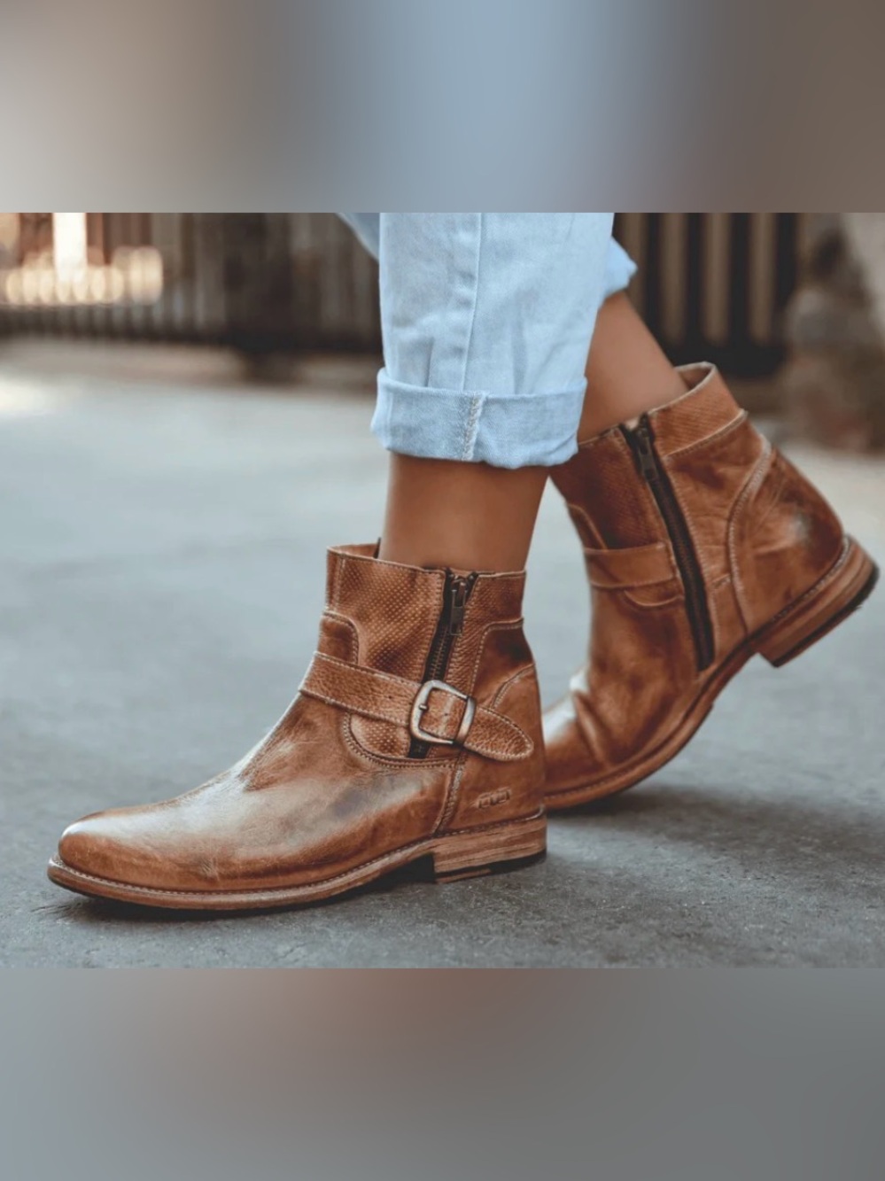 Bed Stu Becca Brown Leather Moto Ankle Boots with Buckle - Picture 13 of 13